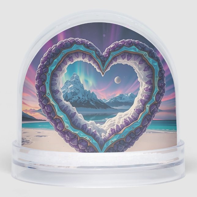 Heart-Shaped Ice Sculpture with Aurora Snowglobe (Front)