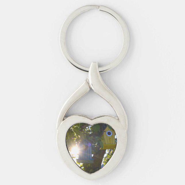 Heart Shaped Key Ring with Bird Houses in the Tree (Front)