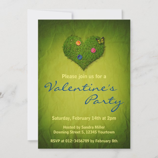 Heart-Shaped Lawn Flowers Butterfly Invitation (Front)