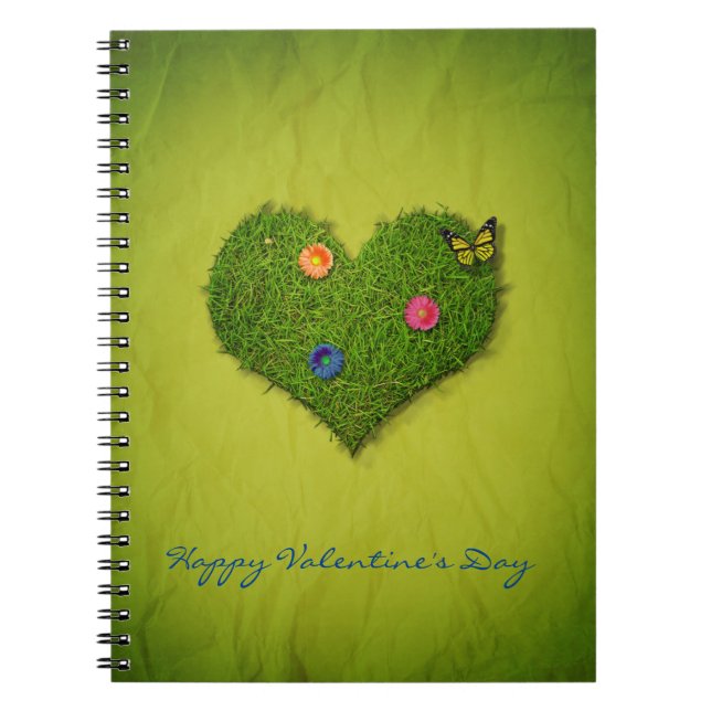 Heart-Shaped Lawn Flowers Butterfly Notebook (Front)