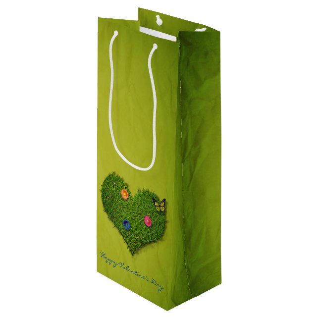 Heart-Shaped Lawn Flowers Butterfly Wine Gift Bag (Front Angled)