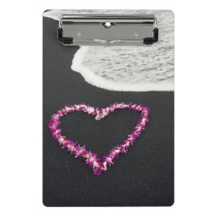 Heart Shaped Lei on Black Sand Beach Mini Clipboard