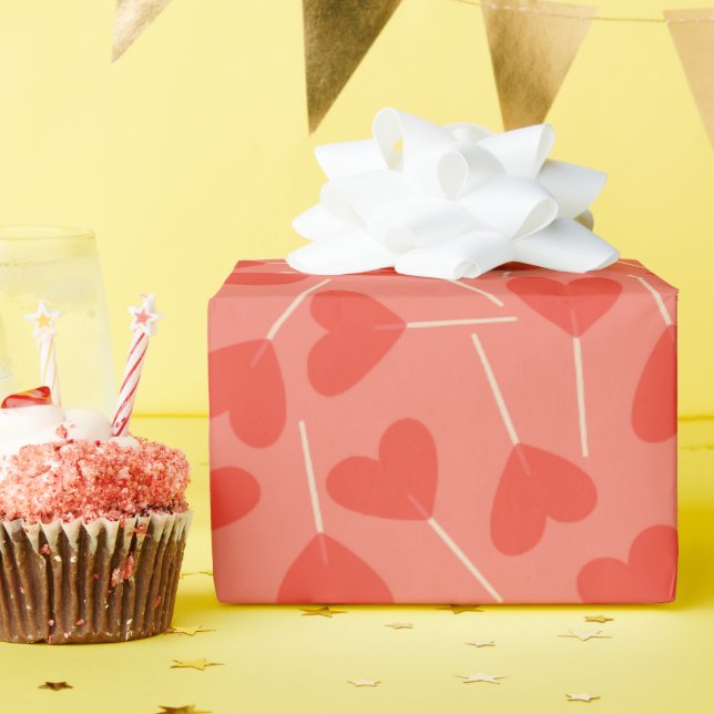 Heart Shaped Lollipop Suckers Pink Red Orange Wrapping Paper (Birthday Party)