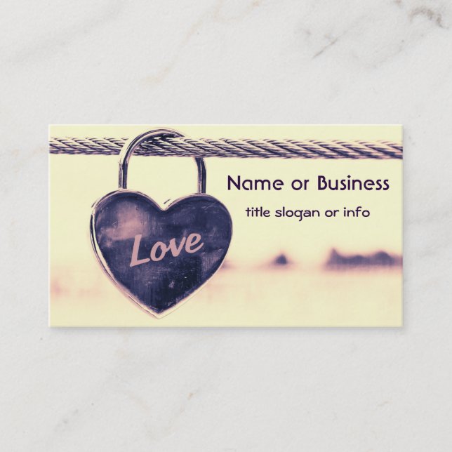 Heart Shaped Love Padlock Attached to a Rope Business Card (Front)