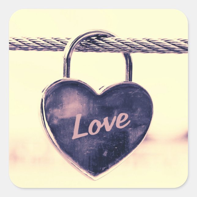 Heart Shaped Love Padlock Attached to a Rope Square Sticker (Front)