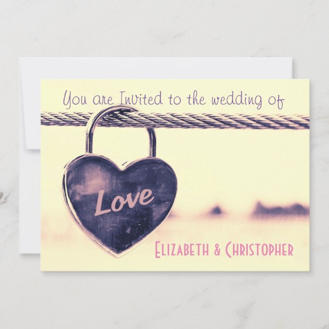 Heart Shaped Love Padlock Wedding Invitation (Front)