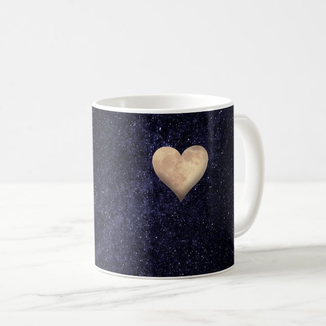 Heart Shaped Moon in the Starry Night Sky Coffee Mug (Front Right)