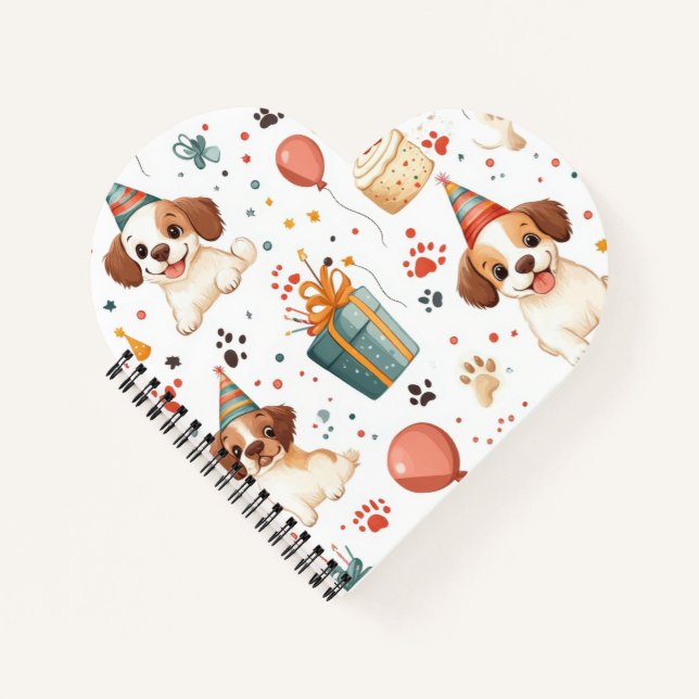 Heart-Shaped Notebook with Puppy Birthday Design (Front)