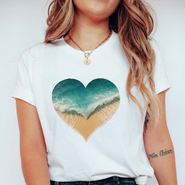 Heart-Shaped Ocean Waves, Romantic Beach Vibes T-Shirt (Creator Uploaded)