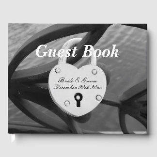 Heart shaped padlock photograph wedding guest book