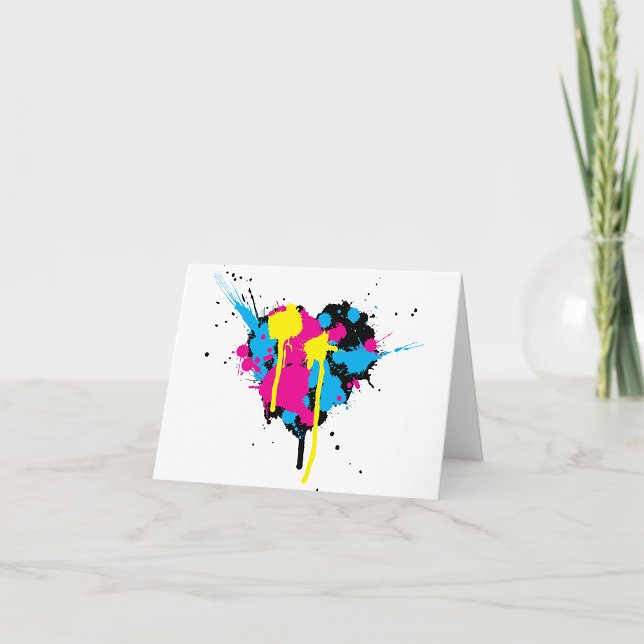 Heart Shaped Paint Splatter Colourful Ink Splash Card (Creator Uploaded)