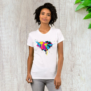 Heart Shaped Paint Splatter Colourful Ink Splash T-Shirt