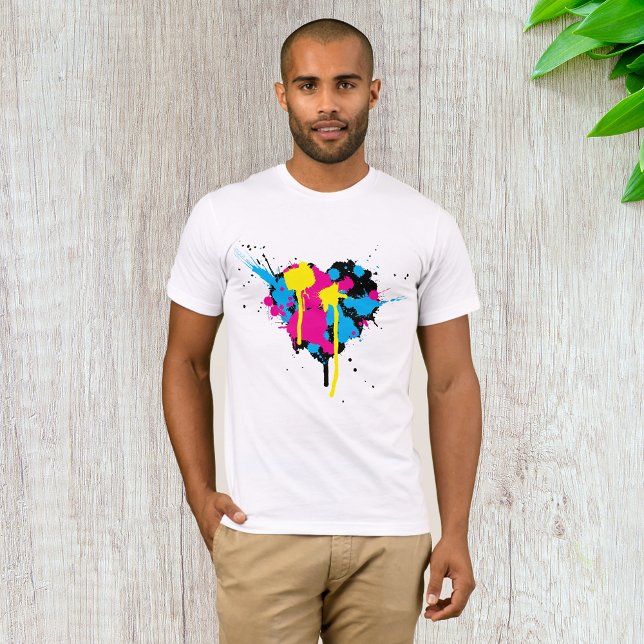 Heart Shaped Paint Splatter Colourful Ink Splash T-Shirt (Creator Uploaded)