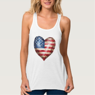HEART SHAPED PATRIOTIC RED WHITE BLUE FLAG SINGLET