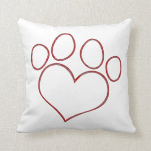 Heart Shaped Paw Print Dog Cat Puppy Kitten Cushion