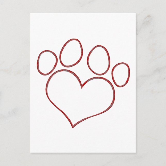 Heart Shaped Paw Print Dog Cat Puppy Kitten Postcard (Front)