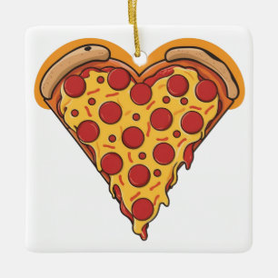 Heart-Shaped Pepperoni Pizza Design Ceramic Ornament