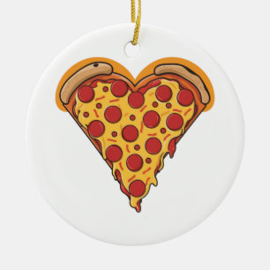 Heart-Shaped Pepperoni Pizza Design Ceramic Tree Decoration