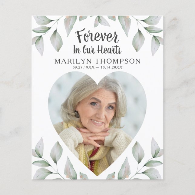 Heart Shaped Photo Budget Memorial Program (Front)