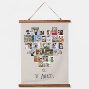 Heart Shaped Photo Collage 29 Pictures Family Name Hanging Tapestry