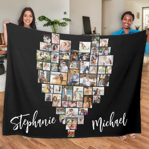Heart Shaped Photo Collage 51 Pictures and Names Fleece Blanket