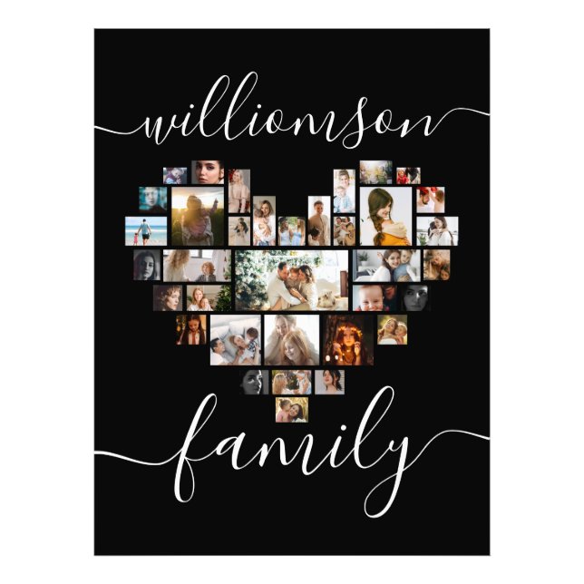 Heart Shaped Photo Collage Family Script  Print (Front)
