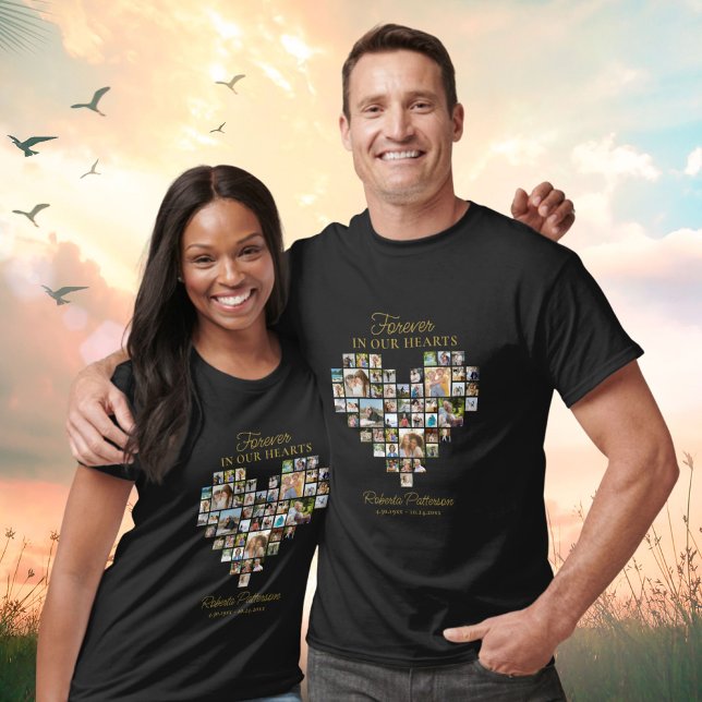 Heart Shaped Photo Collage Funeral Celebration T-Shirt (Creator Uploaded)