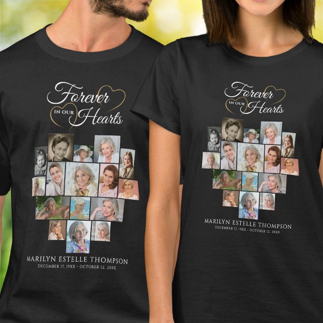Heart Shaped Photo Collage Funeral Memorial T-Shirt (Creator Uploaded)