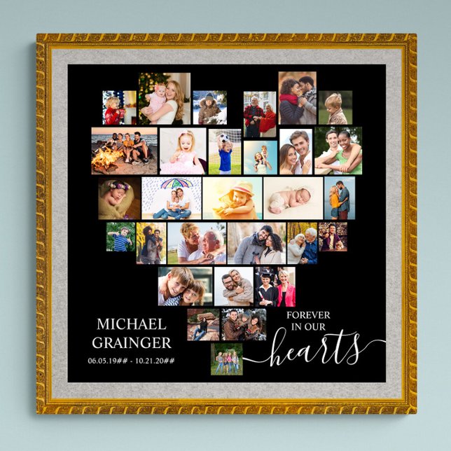 Heart Shaped Photo Collage Memorial Funeral Poster (Funeral memorial poster to order professionally printed or as a printable digital download)