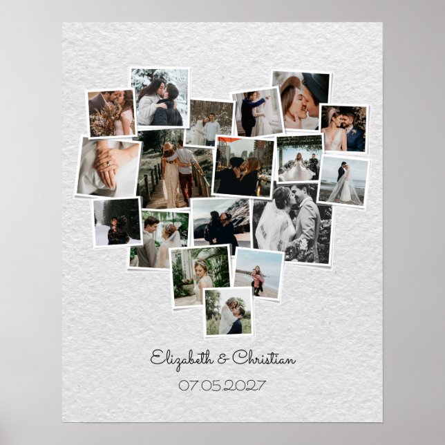 Heart Shaped Photo Collage Romantic Wedding  Poste Poster (Front)