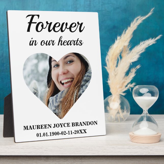 Heart shaped photo Forever in our hearts Plaque (Side)