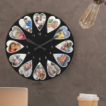 Heart Shaped Photos Black and White Round<br><div class="desc">Create your own multi photo clock. The photo template is set up for you to add 12 photos which are displayed in a heart shaped frame. The design uses portrait vertical photos for all numbers except 3 and 9 which are in landscape horizontal format. The colour palette is black and...</div>