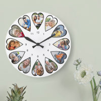 Heart Shaped Photos White Round Large Clock