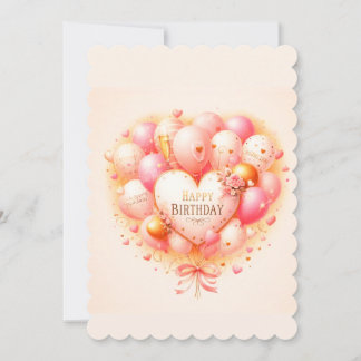 Heart-Shaped Pink Balloon Happy Birthday Card | El