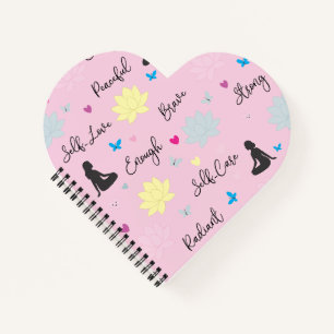 Heart Shaped  Pink Lotus Self-Love Affirmations Notebook