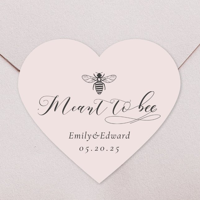 Heart Shaped Pink Meant to Bee Wedding Heart Sticker (Creator Uploaded)