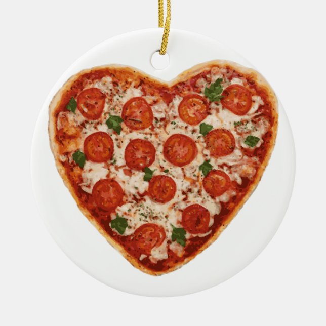 heart shaped pizza ceramic tree decoration (Front)