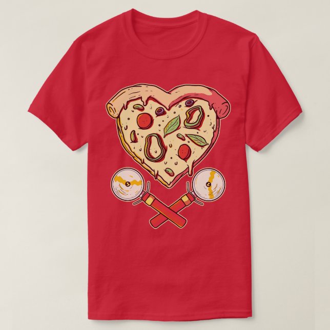 Heart Shaped Pizza Slice with Cutters T-Shirt (Design Front)
