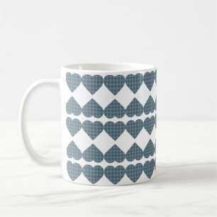Heart Shaped Plaid Blue Gray Coffee Mug