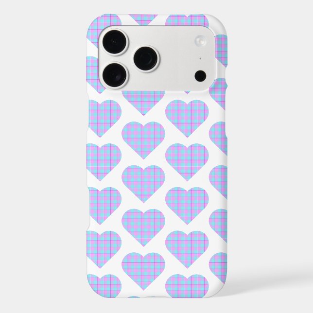 Heart Shaped Plaid Blue Pink Pastel iPhone Case (Back)