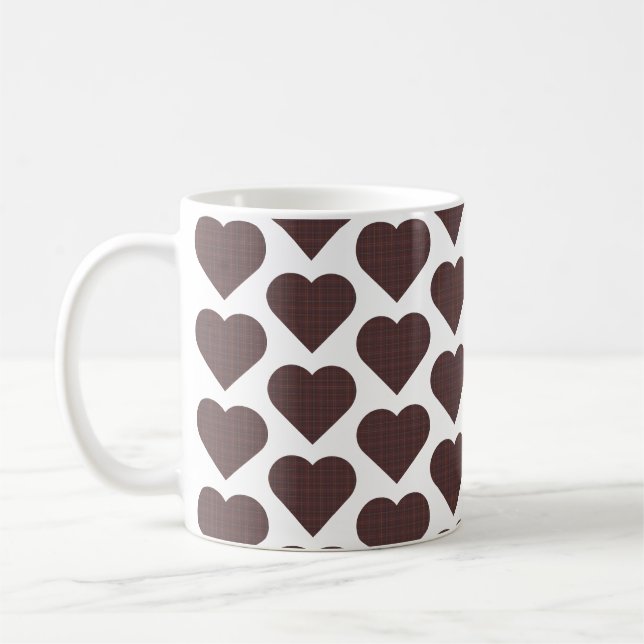 Heart Shaped Plaid Brown Blue Coffee Mug (Left)