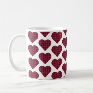 Heart Shaped Plaid Dark Red Burgundy Coffee Mug