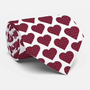 Heart Shaped Plaid Dark Red Burgundy Neck Tie