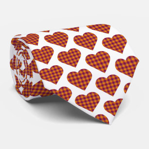 Heart Shaped Plaid Orange Burgundy Neck Tie