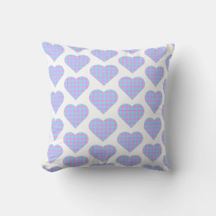 Heart Shaped Plaid Pink Blue Pastel Cushion
