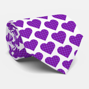 Heart Shaped Plaid Purple Pink Black Neck Tie