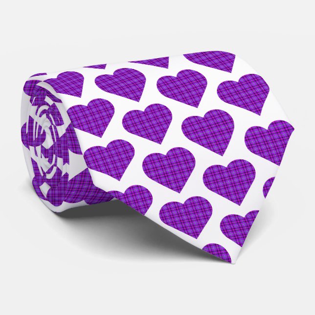 Heart Shaped Plaid Purple Pink Black Neck Tie (Rolled)