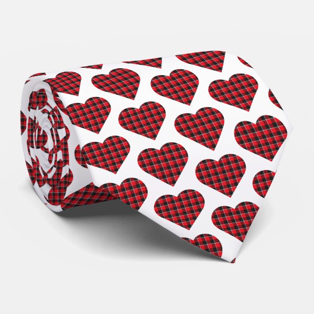 Heart Shaped Plaid Red Black Buffalo Neck Tie (Rolled)