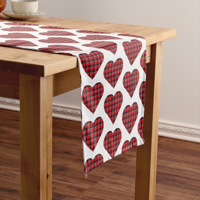 Heart Shaped Plaid Red Black Buffalo Table Runner (In Situ)