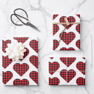 Heart Shaped Plaid Red Black Buffalo Wrapping Paper Sheet